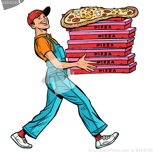 Image of young man pizza boy, food delivery isolate on white background