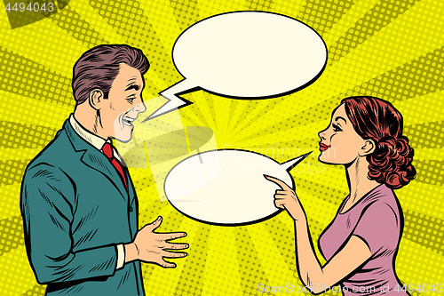 Image of woman and man talking