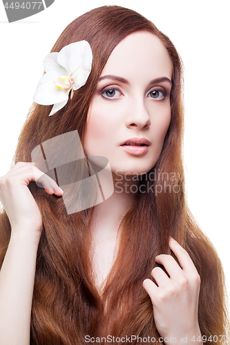 Image of Beautiful girl with long red brown hair
