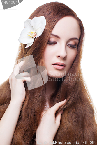 Image of Beautiful girl with long red brown hair