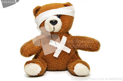 Image of Injured teddy bear with bandages