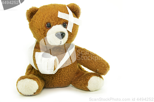 Image of Injured teddy bear with bandages