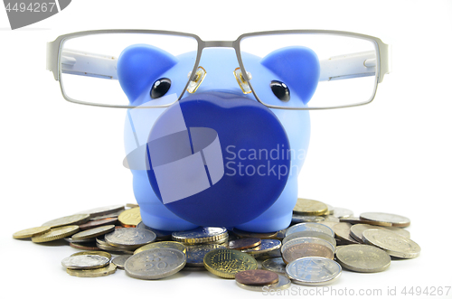 Image of Blue piggybank with coins