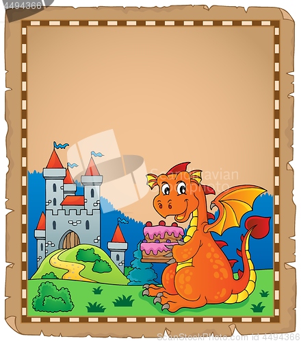 Image of Dragon holding cake theme parchment 1