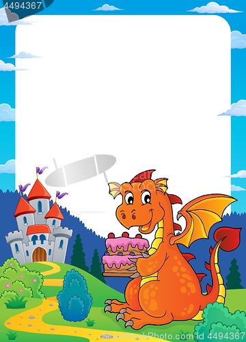 Image of Dragon holding cake theme frame 2