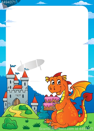 Image of Dragon holding cake theme frame 1