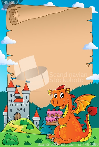 Image of Dragon holding cake theme parchment 2