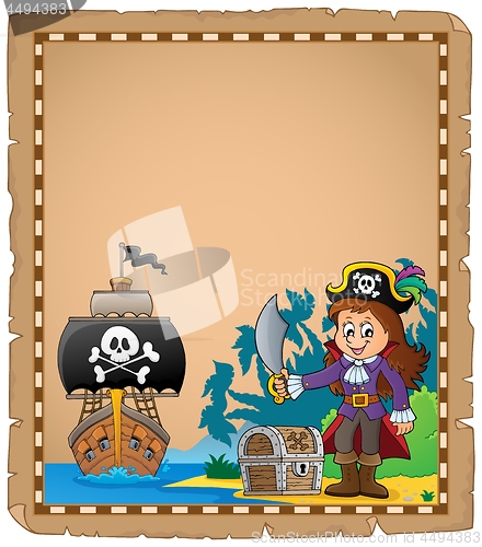 Image of Pirate girl on coast theme parchment 1