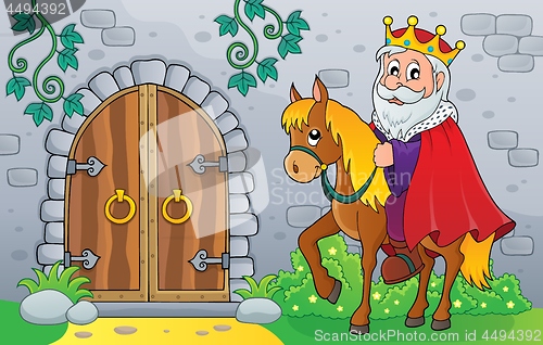 Image of King on horse by old door theme image 1