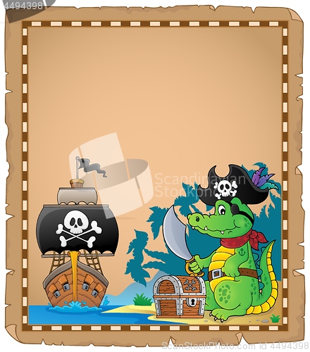 Image of Parchment with pirate crocodile on coast