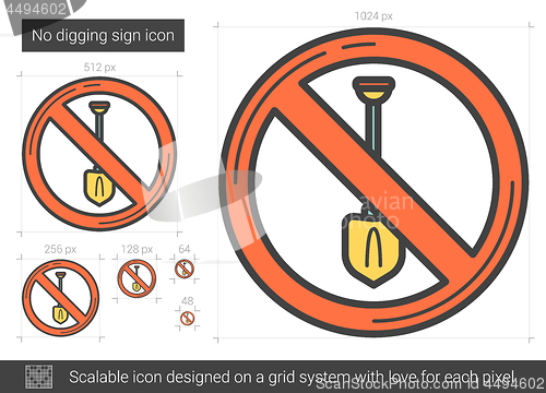 Image of No digging sign line icon.