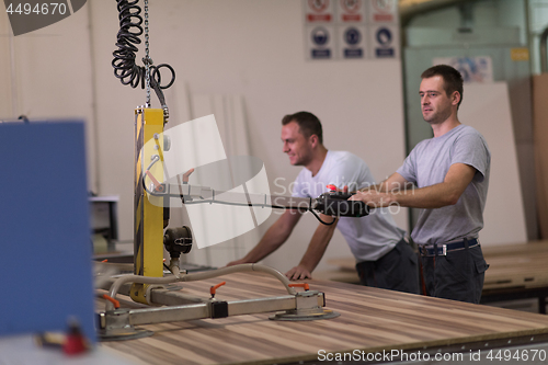 Image of workers in a factory of wooden furniture