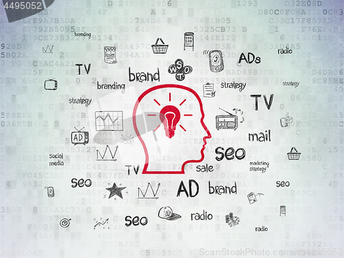 Image of Marketing concept: Head With Lightbulb on Digital Data Paper background