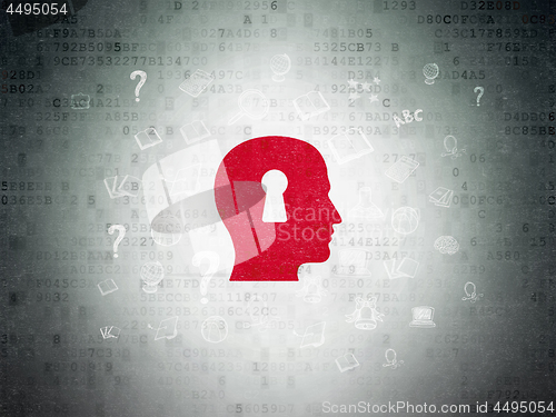 Image of Studying concept: Head With Keyhole on Digital Data Paper background