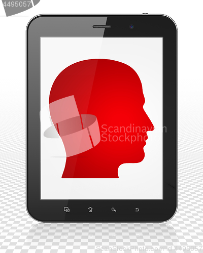 Image of Business concept: Tablet Pc Computer with Head on display