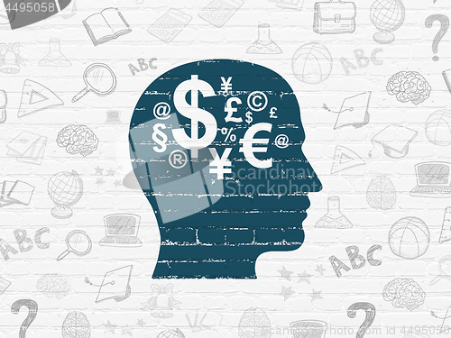 Image of Studying concept: Head With Finance Symbol on wall background