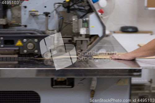 Image of engineer in front of wood cutting machine