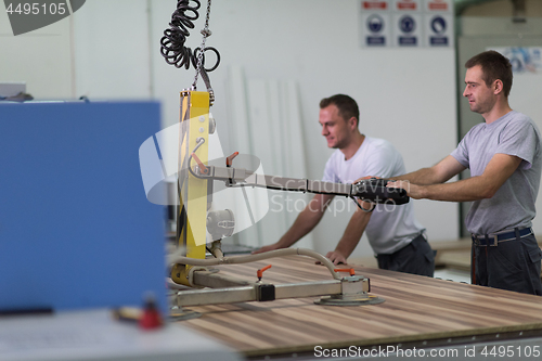 Image of workers in a factory of wooden furniture