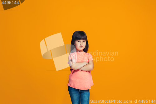 Image of Young serious thoughtful teen girl. Doubt concept.