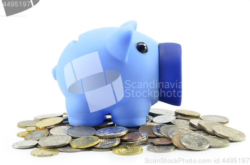 Image of Blue piggybank with coins