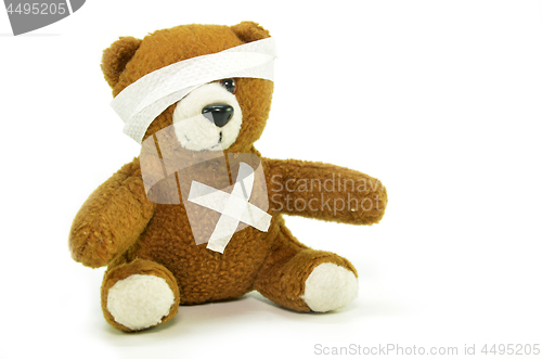 Image of Injured teddy bear with bandages