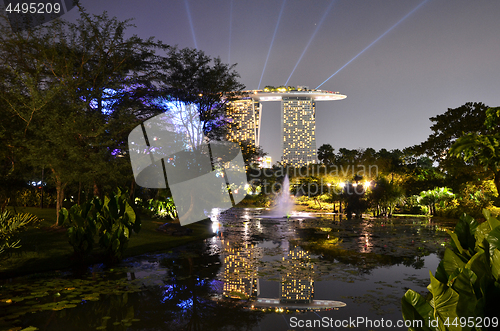 Image of Sunset view of Marina Bay Sands Building in Singapore.