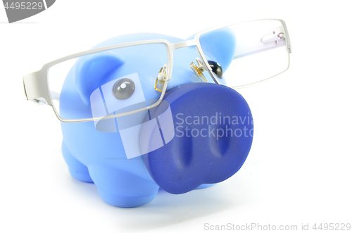Image of Blue piggy bank with glasses