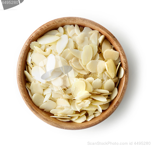 Image of wooden bowl of almond flakes