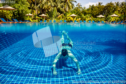 Image of Man under water in a swimming pool
