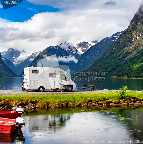 Image of Family vacation travel RV, holiday trip in motorhome