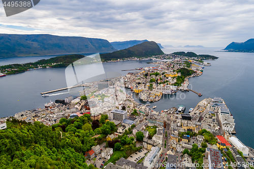 Image of City of Alesund Norway Aerial footage