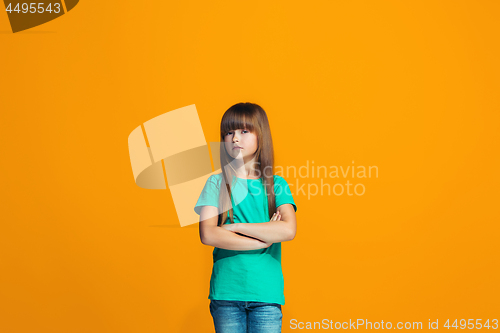 Image of Young serious thoughtful teen girl. Doubt concept.