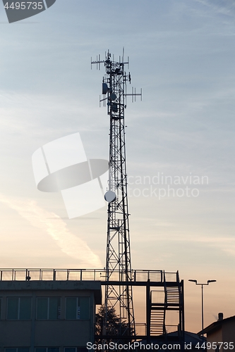 Image of Transmitter towers, blue sky