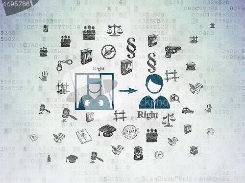 Image of Law concept: Criminal Freed on Digital Data Paper background