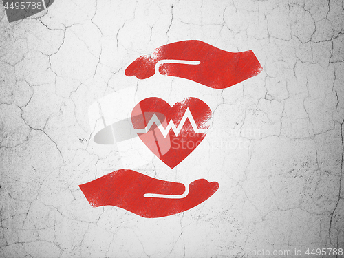 Image of Insurance concept: Heart And Palm on wall background