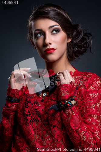 Image of Beautiful girl in lace silk dress