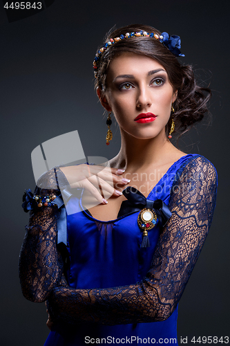 Image of Beautiful girl in lace silk dress