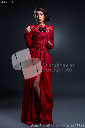 Image of Beautiful girl in lace silk dress