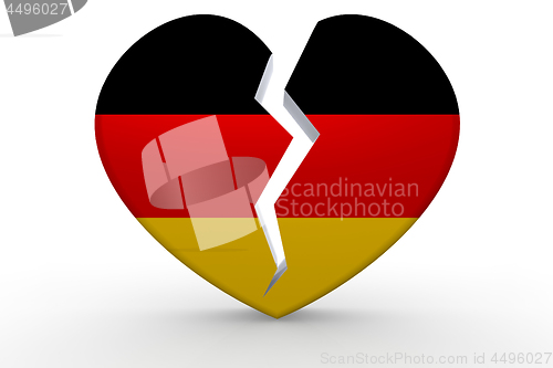 Image of Broken white heart shape with Germany flag