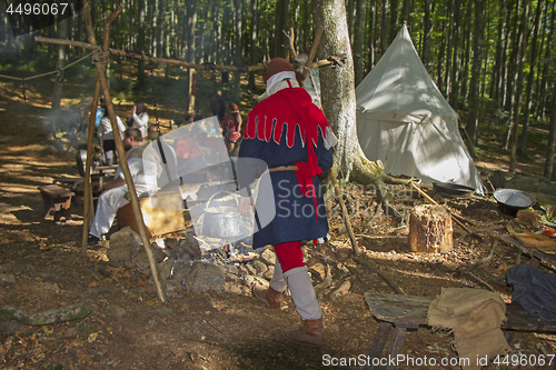 Image of Medieval Camp in the forest cooking in the kettle