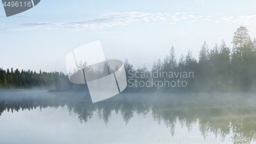 Image of Foggy Morning On The Northern Forest Lake