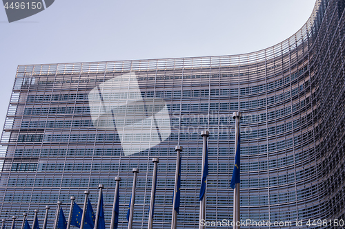 Image of European flags in front of the Berlaymont building