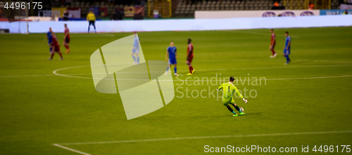 Image of Soccer goalkeeper kicks out the ball