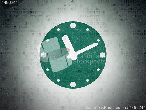 Image of Timeline concept: Clock on Digital Data Paper background