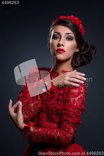 Image of Beautiful girl in lace silk dress