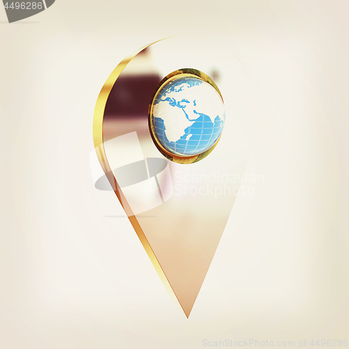 Image of Realistic 3d pointer of map with Earth. Global concept. 3d illus