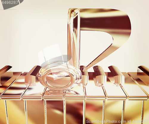 Image of Chrome note on a piano. 3D illustration. Vintage style