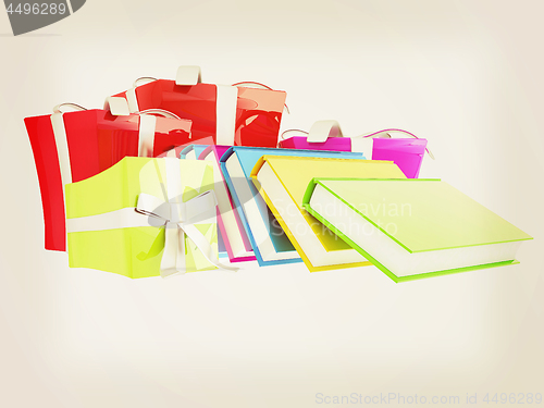 Image of Gifts and books. 3d illustration. Vintage style