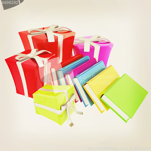 Image of Gifts and books. 3d illustration. Vintage style