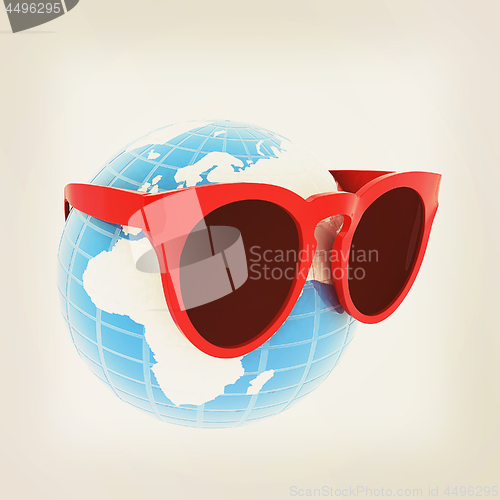 Image of Earth planet with earphones and sunglasses. 3d illustration. Vin